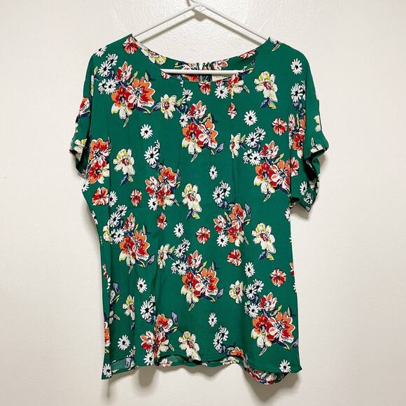 New! Melloday Green Floral Short Sleeve Blouse - Picture 1 of 7